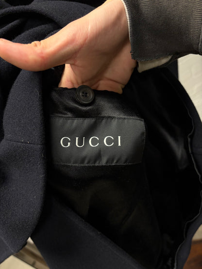 Vintage Gucci by Frida Giannini Double Breasted Wool Coat with Velvet Trim