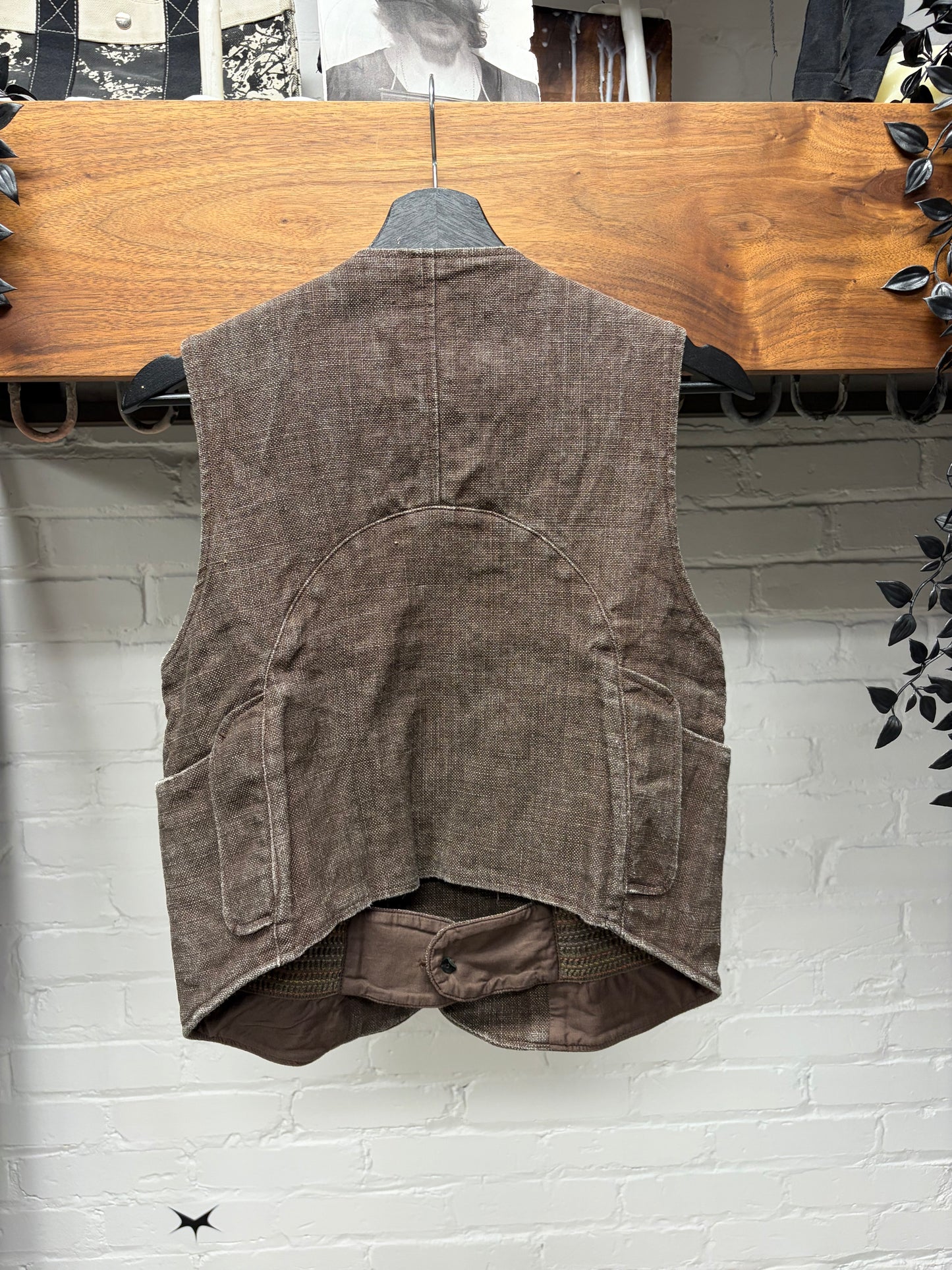 Kapital Asymmetric Buckle-Back Brown Linen Vest