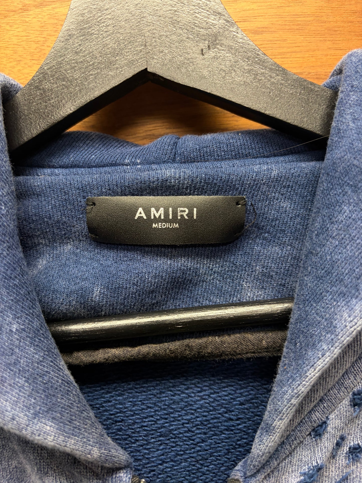 Amiri Shotgun Distressed Blue Cashmere Zip-Up Hoodie