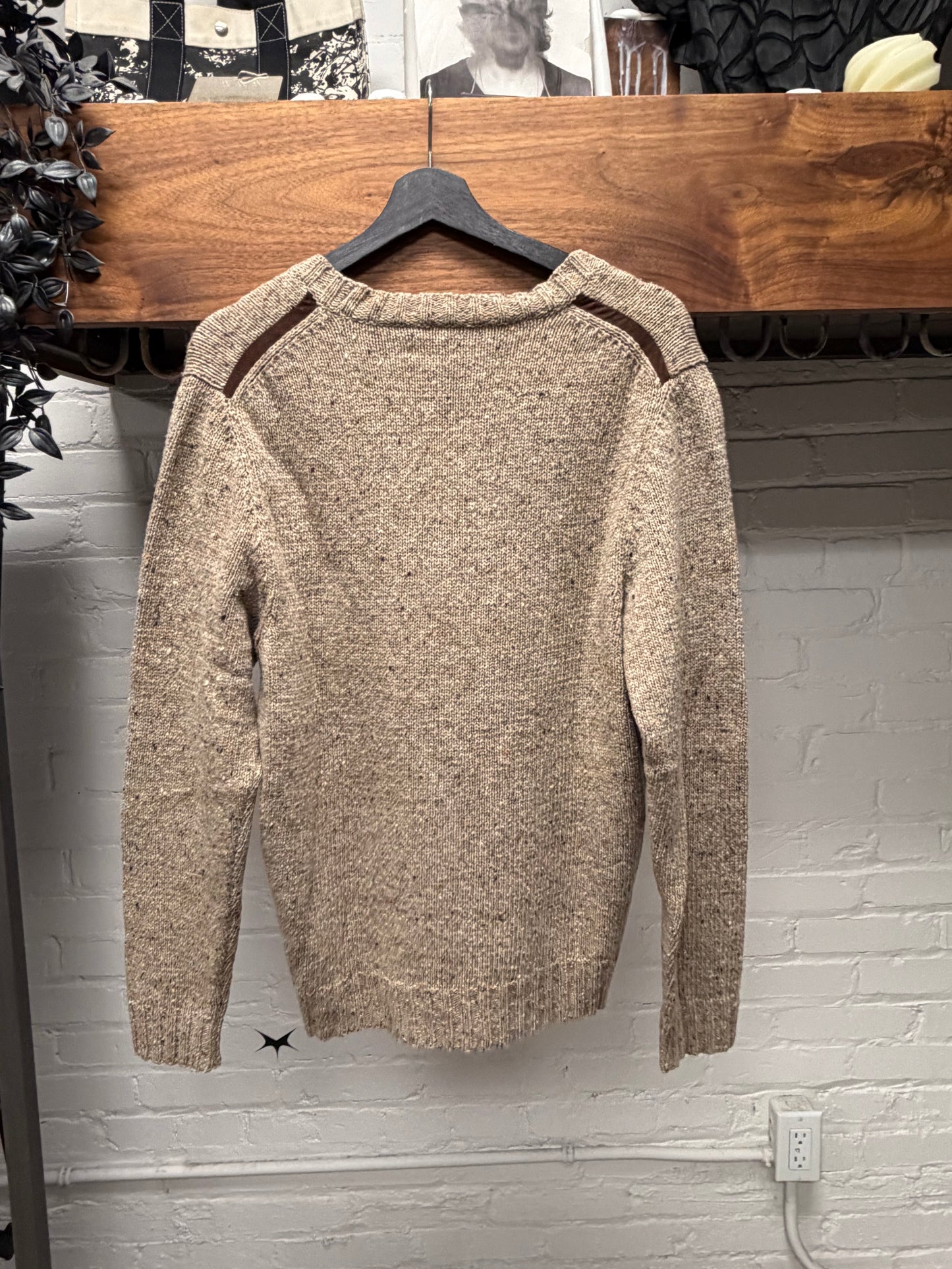 Saint Laurent Flocked Wool ‘YSL’ Pin Logo Knit Sweater