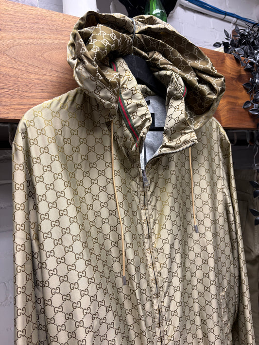 Gucci ‘Packable Hood’ Guccisima Monogram Zip-Up Shell Track Jacket with Sweatshirt Liner