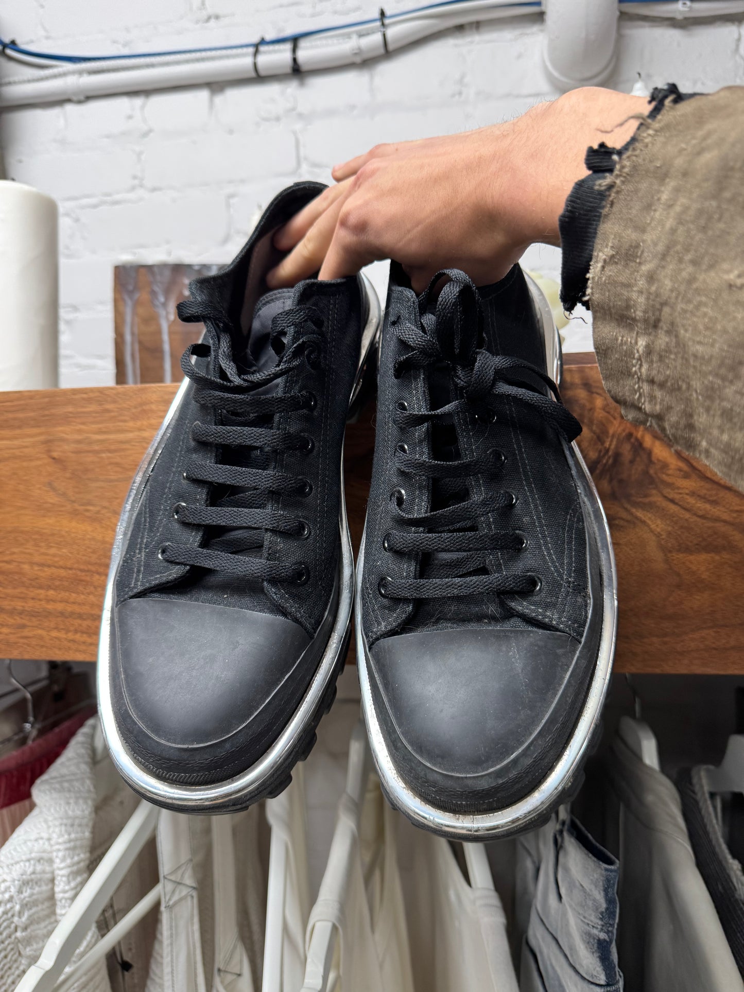 Raf Simons Black/Silver ‘Detroit Runner’ Low Top Sneakers