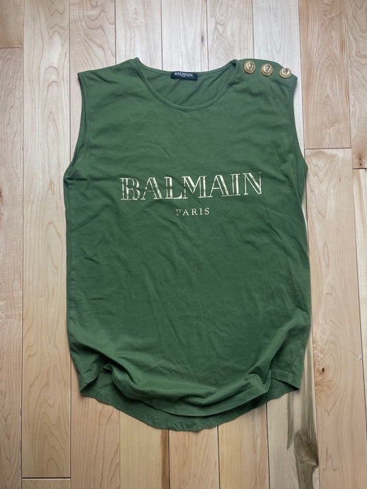 Balmain Studded Gold Logo Tank Top