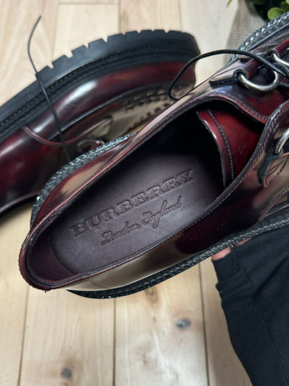Burberry Burgundy Leather ‘Creeper’ Platform Loafers