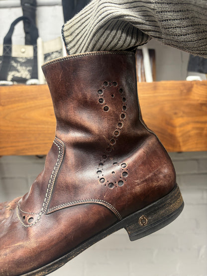 Vintage Dolce & Gabbana Clay Brown Patina ‘Brogue’ Pointed Toe Boots