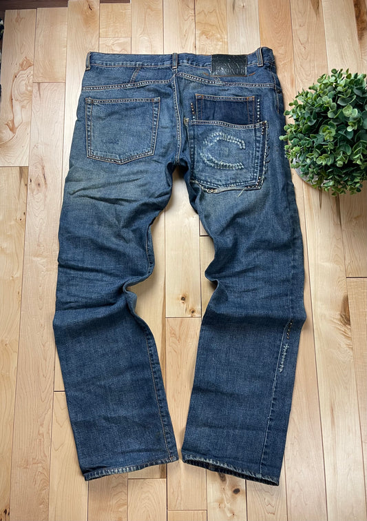 Roberto Cavalli Dirt Washed Blue Bootcut Logo Denim