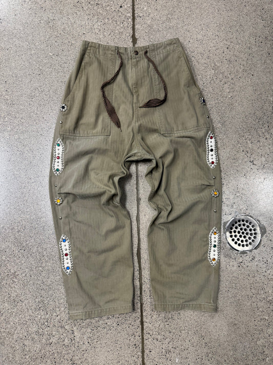 Kapital ‘Gemstone’ Studded Hickory Stripe Lounge Pants