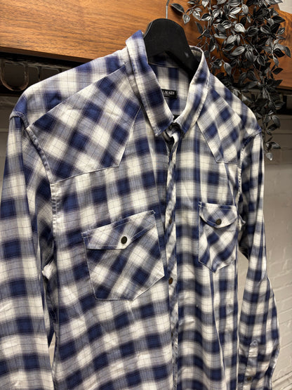 Balmain Blue Plaid Patterned Button Snap Collared Shirt