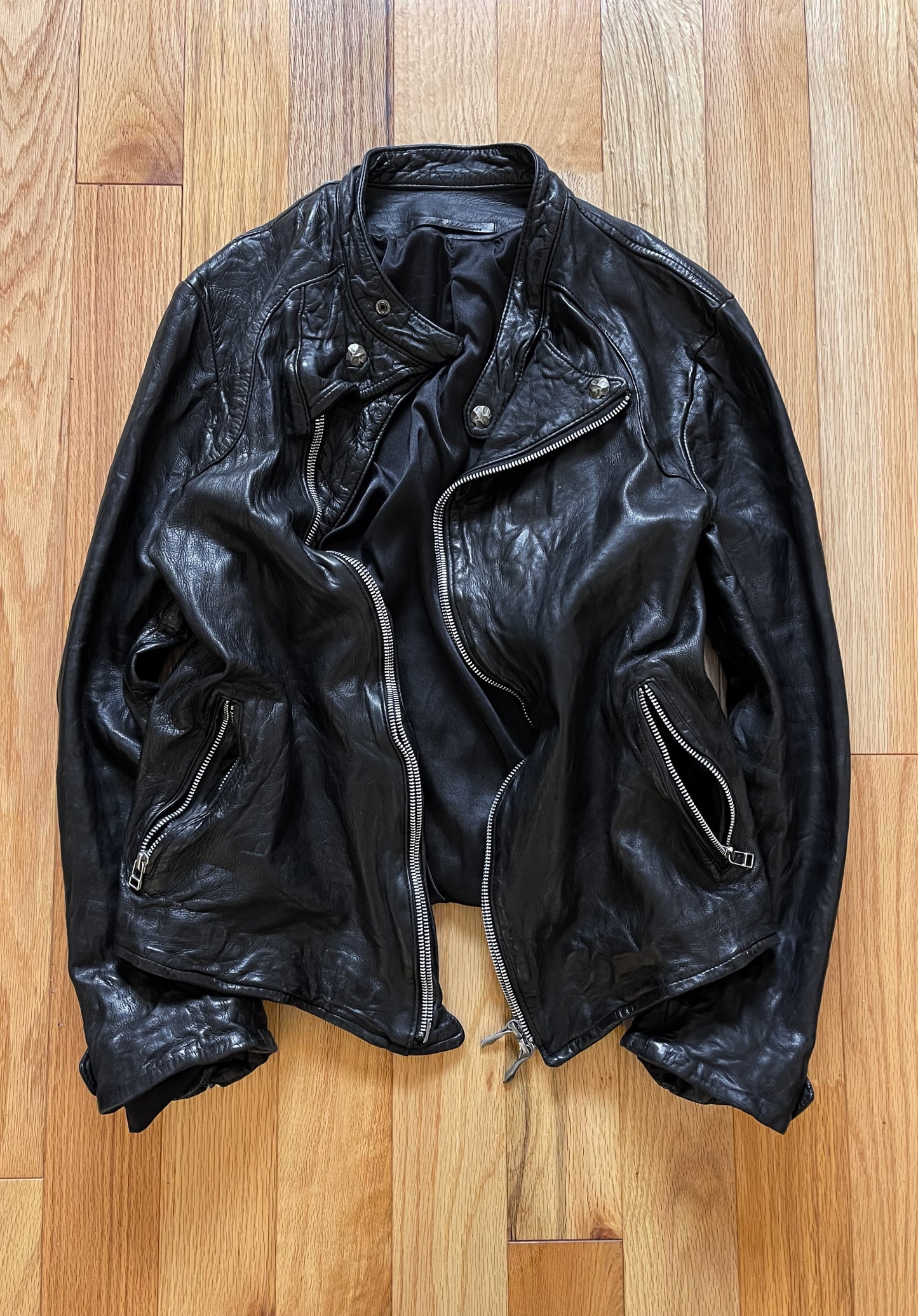 14th Addiction ‘Double Zip’ Lambskin Leather Riders Jacket