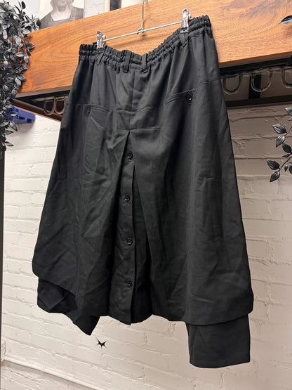 Yohji Yamamoto Skirt Layered Drop Crotch Black Shorts