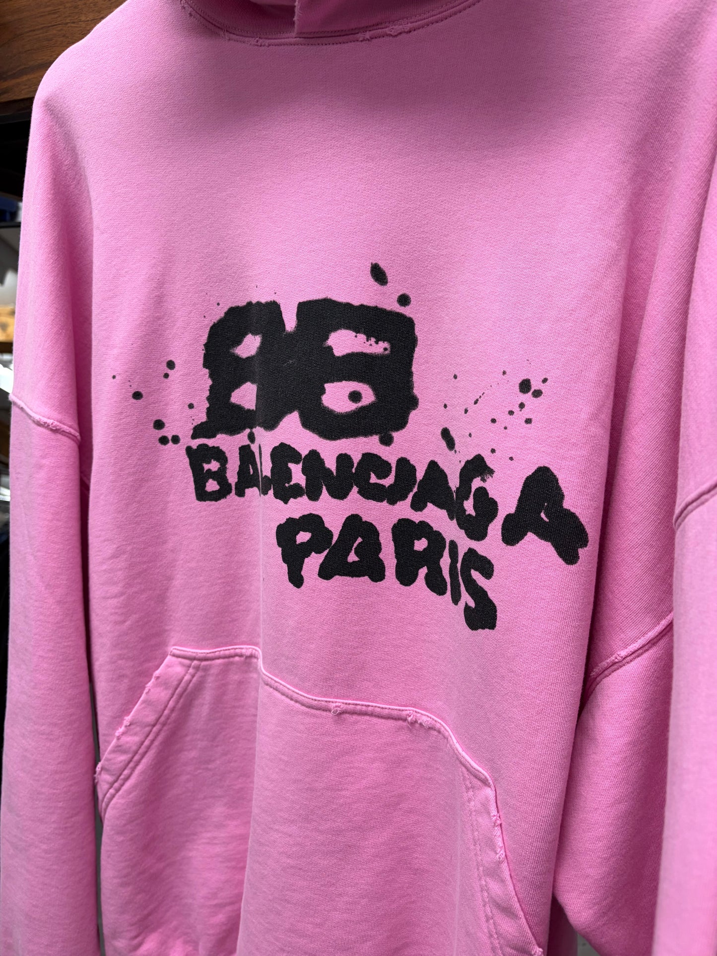 SS2023 Balenciaga ‘Splatter Logo’ Distressed Pink Pullover Hoodie