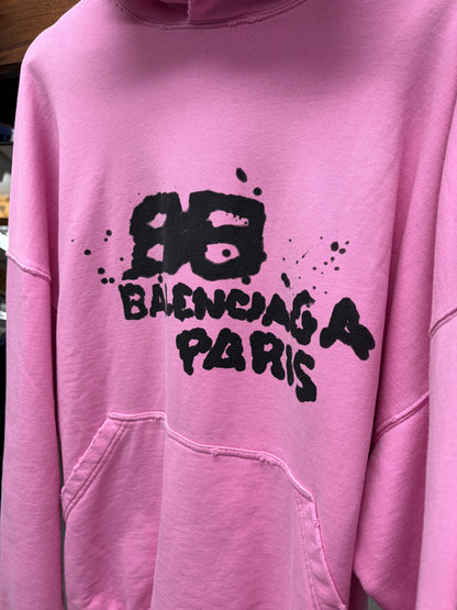 SS2023 Balenciaga ‘Splatter Logo’ Distressed Pink Pullover Hoodie