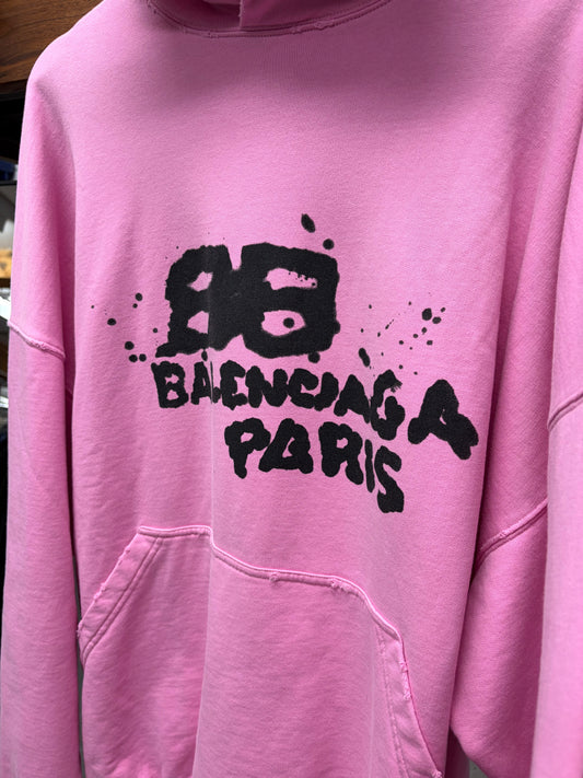 SS2023 Balenciaga ‘Splatter Logo’ Distressed Pink Pullover Hoodie
