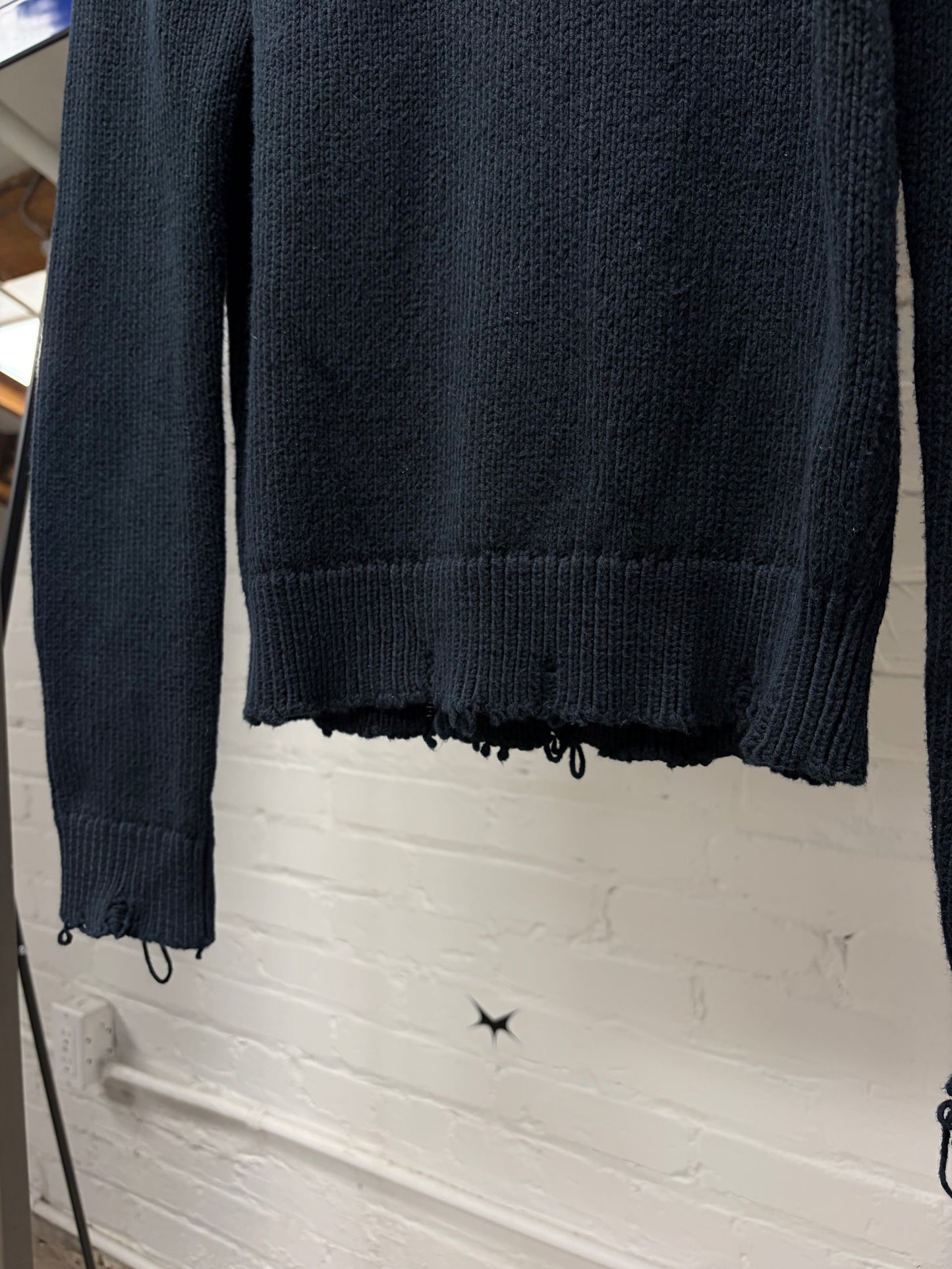 2019 Saint Laurent Distressed ‘Raw Hem’ Wool Knit Sweater