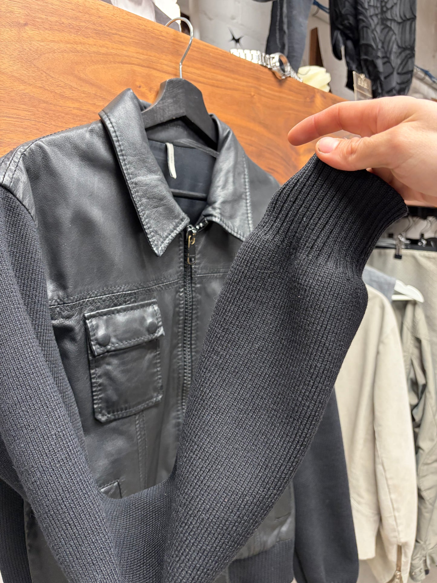 AW2005 Dior Homme by Hedi Slimane ‘In the Morning’ Black Ribbed Wool/Lambskin Leather Jacket