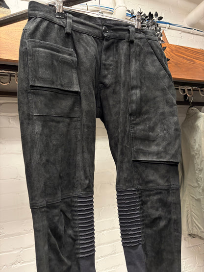 SS2015 Rick Owens ‘Faun’ Black Suede ‘Memphis Cut’ Leather Biker Pants