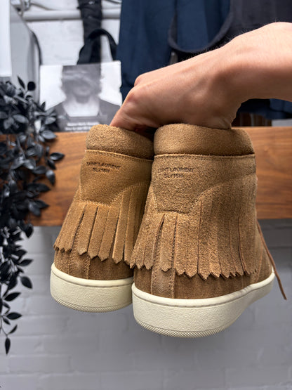 Saint Laurent ‘SL18/H’ Brown Leather Fringe ‘Court’ High Top Sneakers