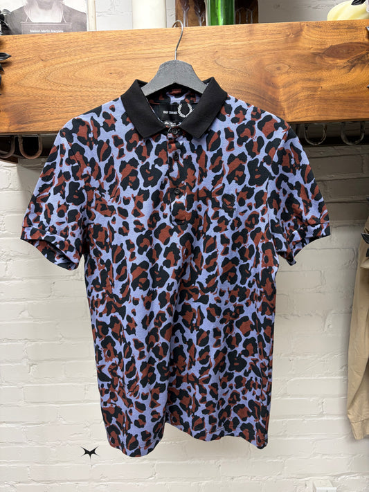 Raf Simons x Fred Perry Leopard Print Blue/Red Embroidered Logo Polo