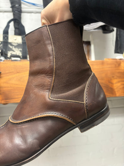 2000s Yves Saint Laurent Rive Gauche Two Tone Brown Leather Chelsea Boots