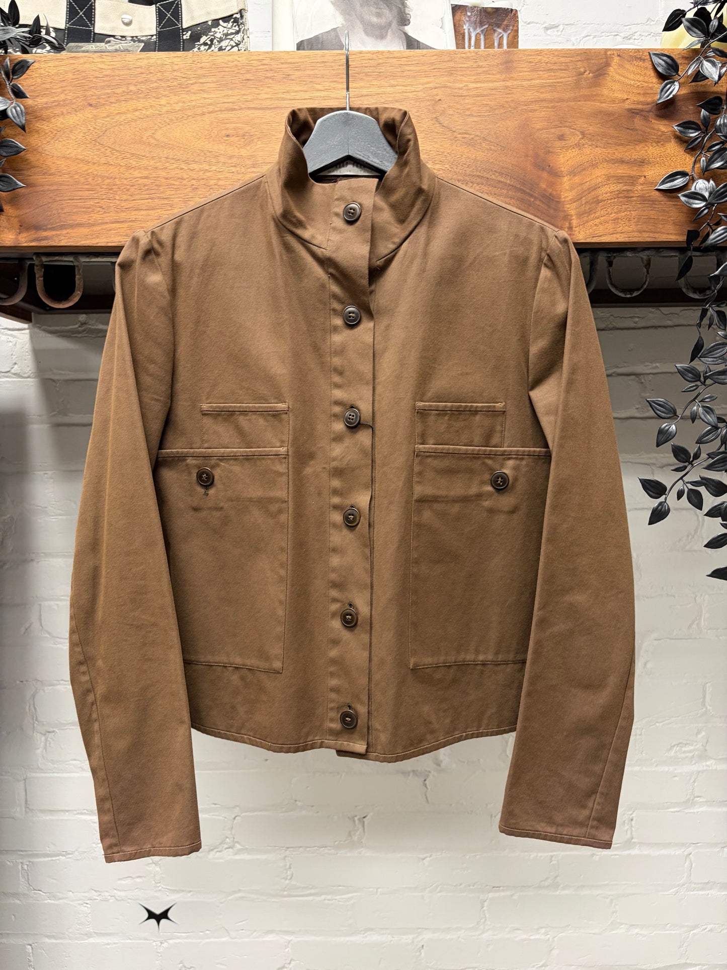 AW1999 Miu Miu High Neck Brown Cotton Trucker Jacket