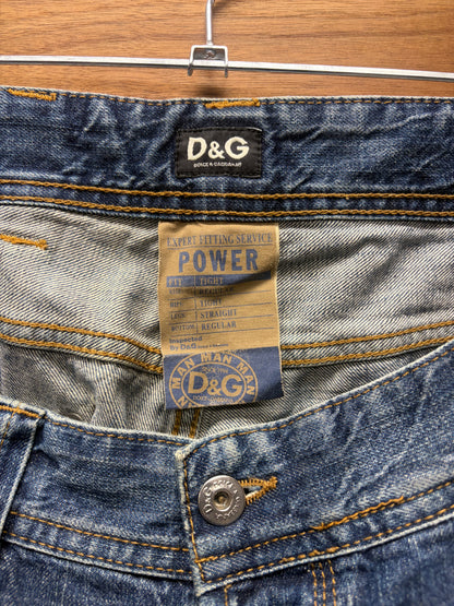 2000s Dolce & Gabbana Classic Blue Washed Bootcut Distressed Denim