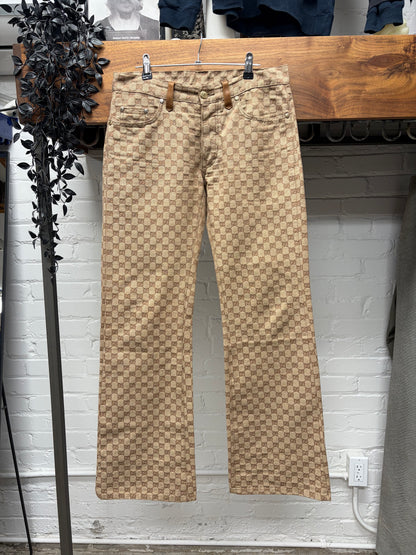 AW1999 Gucci by Tom Ford Brown Canvas Monogram Flared Leg Pants