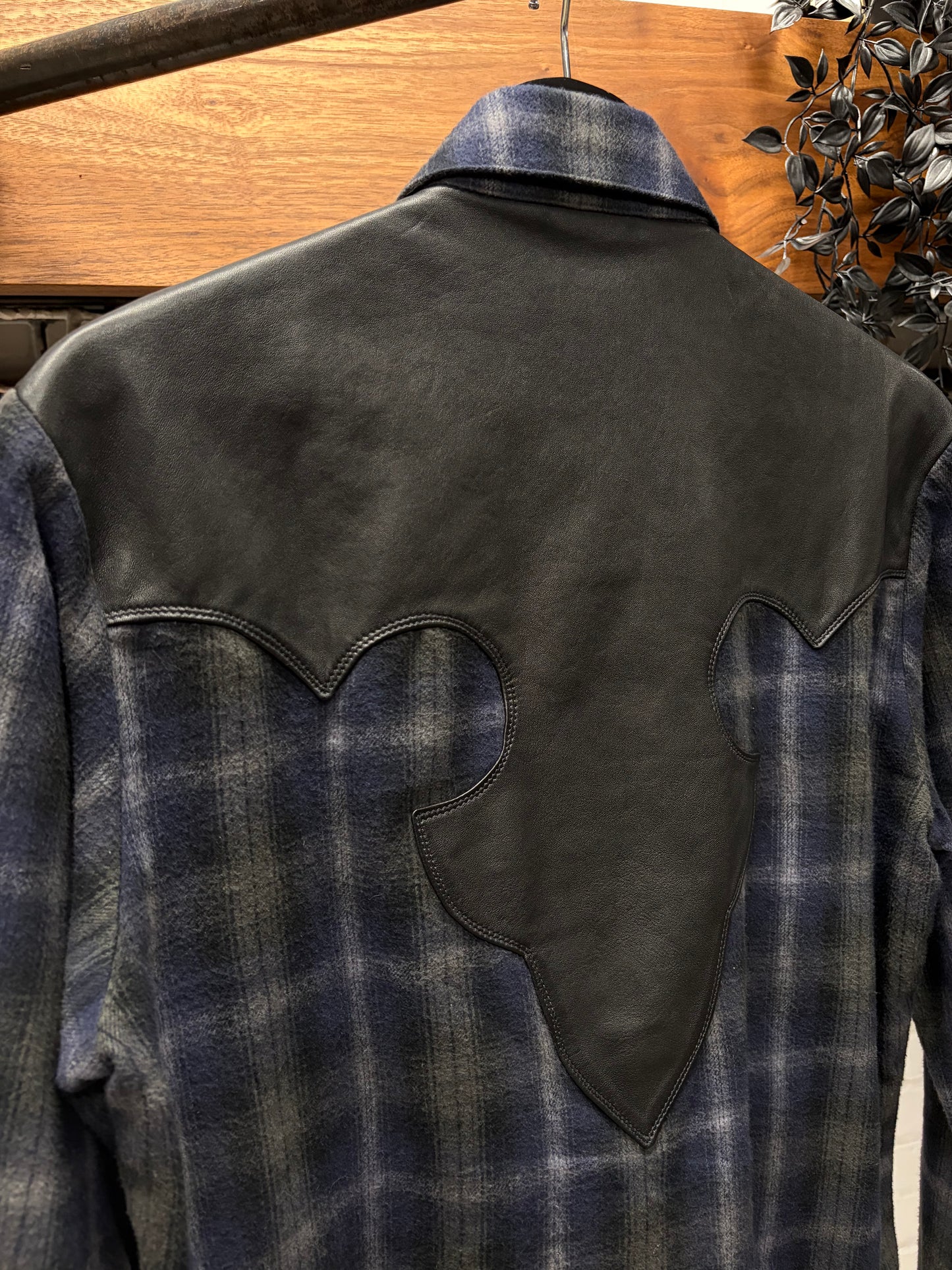 Chrome Hearts Leather Cross Patch ‘Fleur Back’ Western Plaid Flannel Shirt