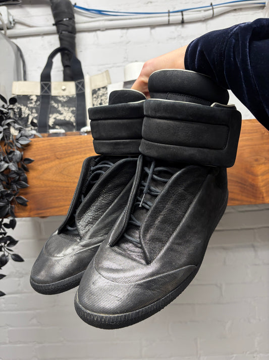 Maison Margiela Black/Silver Toe ‘Future’ Leather High Top Sneakers