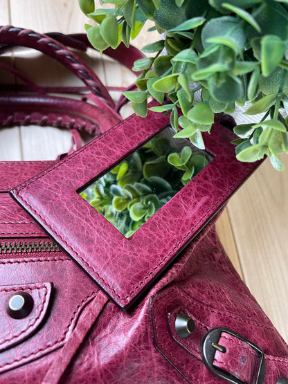 Balenciaga ‘Twiggy’ Rustic Red Calfskin Leather Shoulder/ Top Handle City Bag