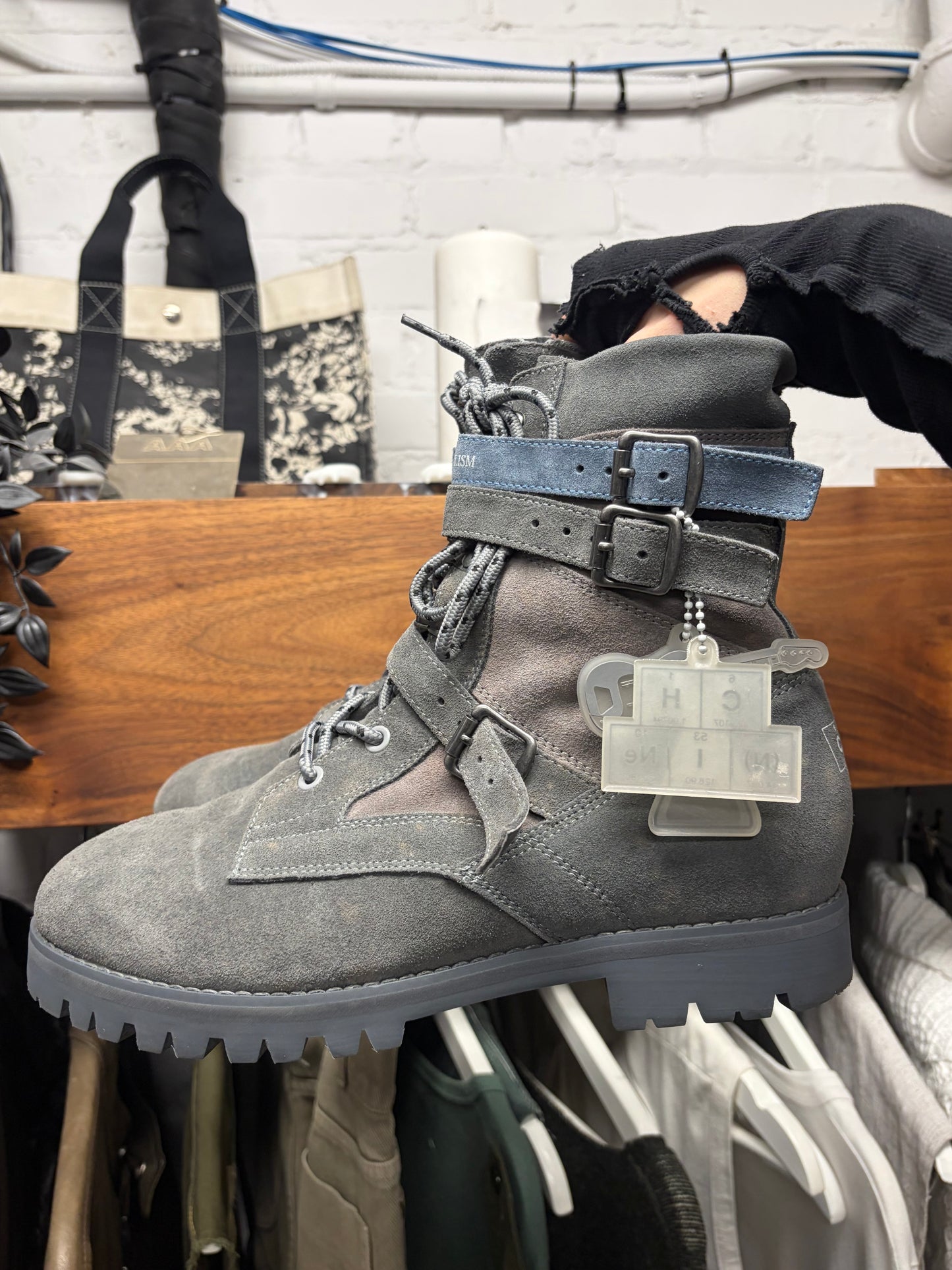 2018 Number (N)ine x CH24 Suede Strap Closure Combat Boots