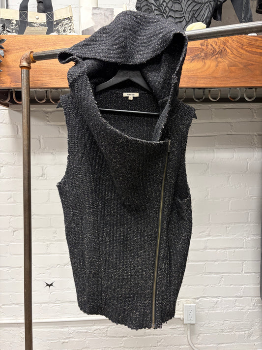 Helmut Lang Wool Asymmetric Zip Up Sleeveless Knit Hoodie