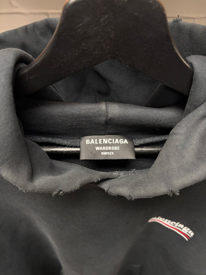 AW2022 Balenciaga Campaign Logo Distressed Black Terry Cotton Hoodie