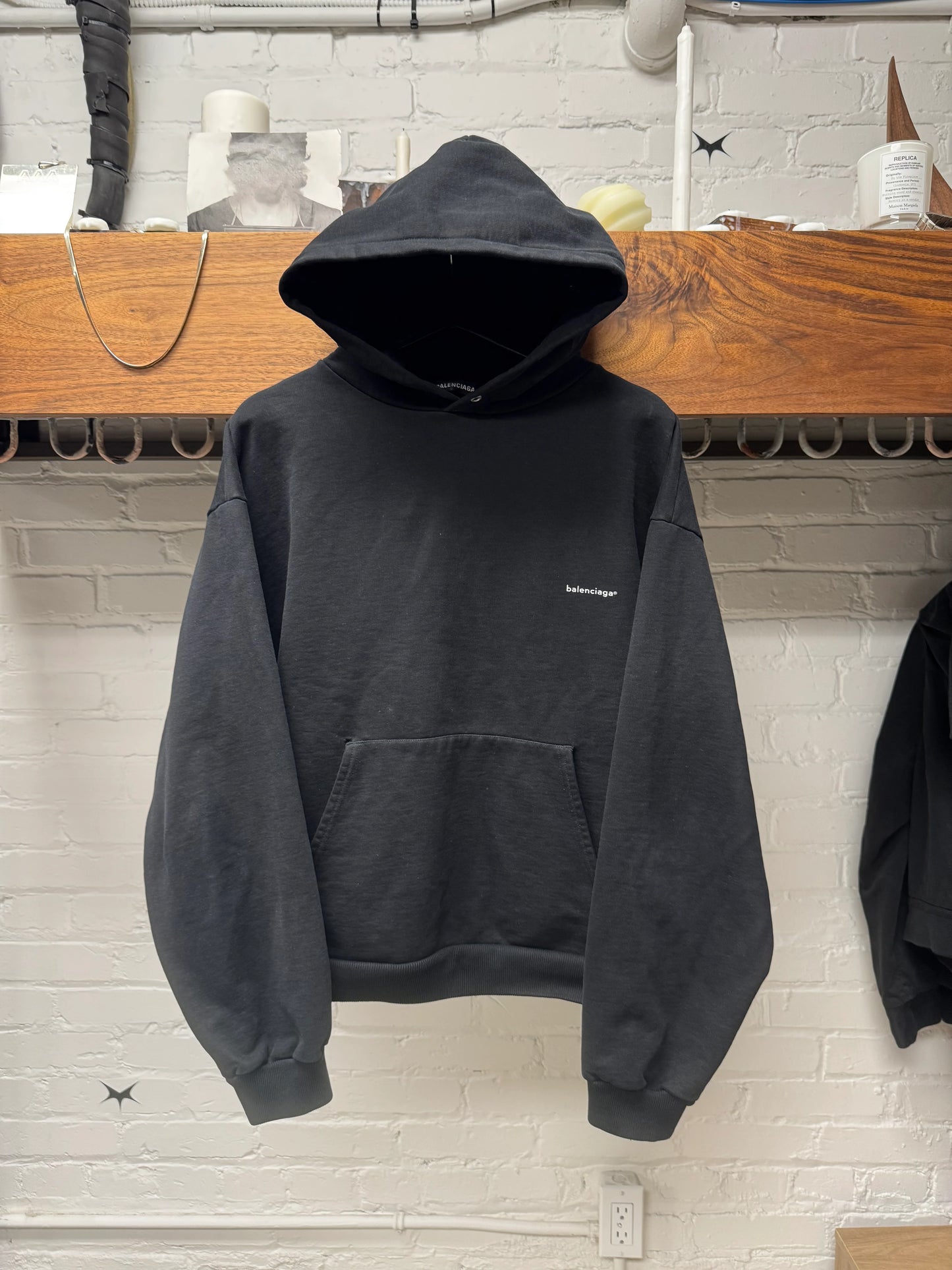 2019 Balenciaga ‘Simple Logo’ Black/White Terry Cotton Pullover Hoodie