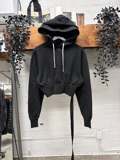 Rick Owens DRKSHDW Cropped Black Drawstring Hoodie