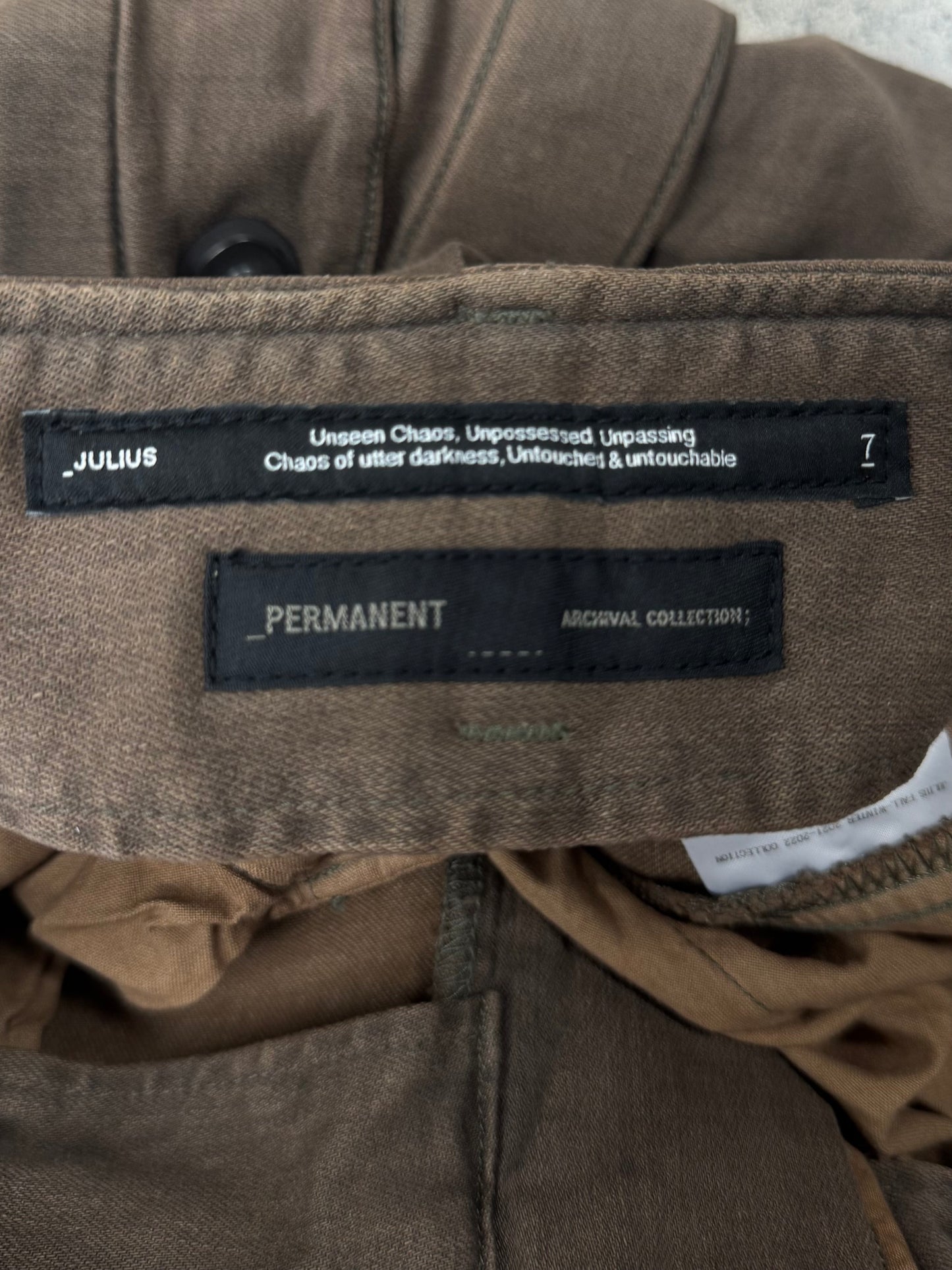 AW2021 Julius ‘Gas Mask’ Brown Cargo Pants