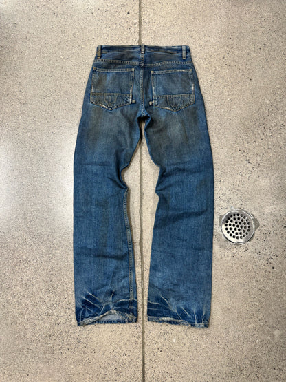 2000s Rick Owens ‘Slab’ Dirt Wash Blue Bootcut Denim