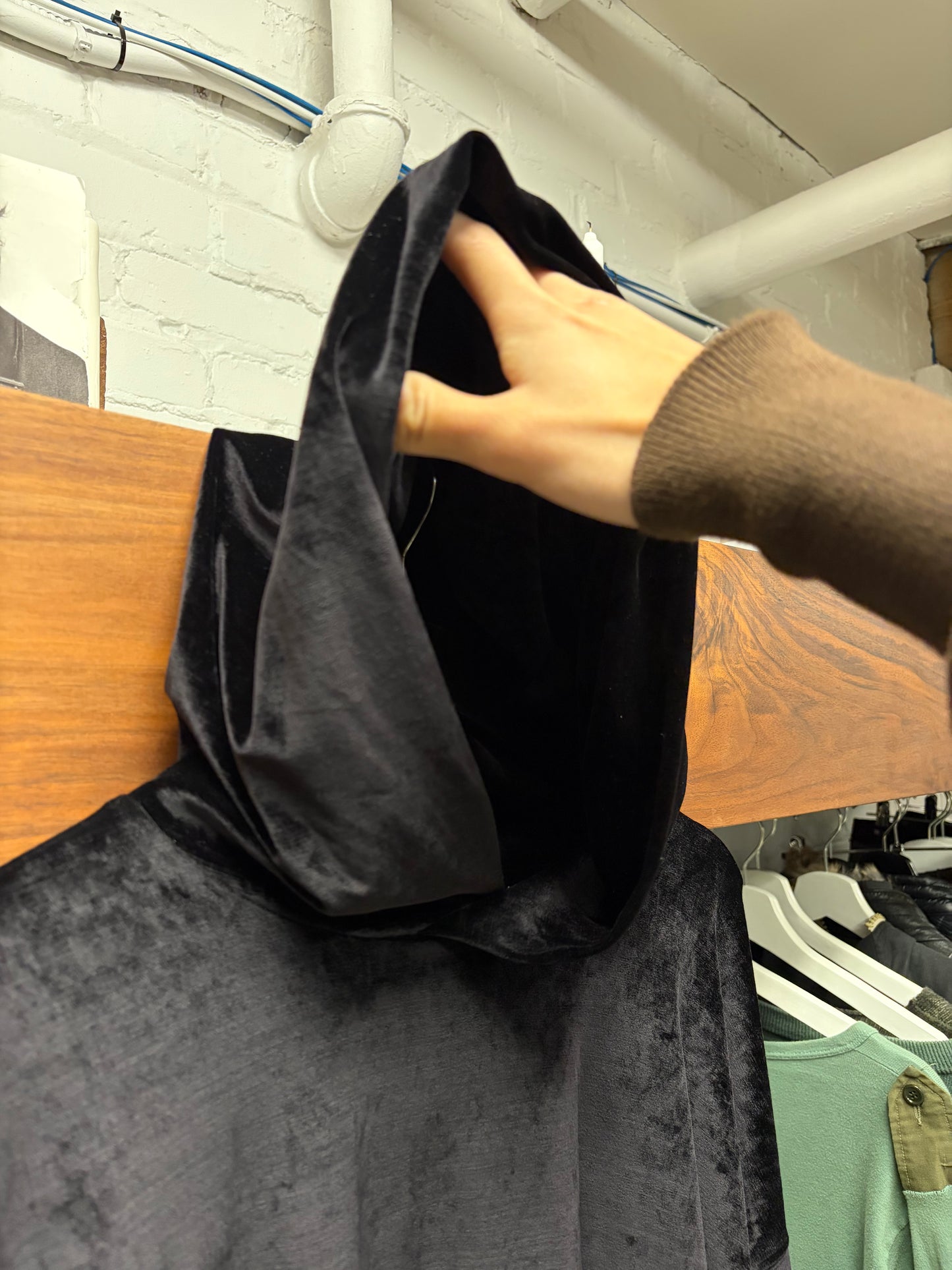 AW2022 Balenciaga Black Velour Pullover Hoodie