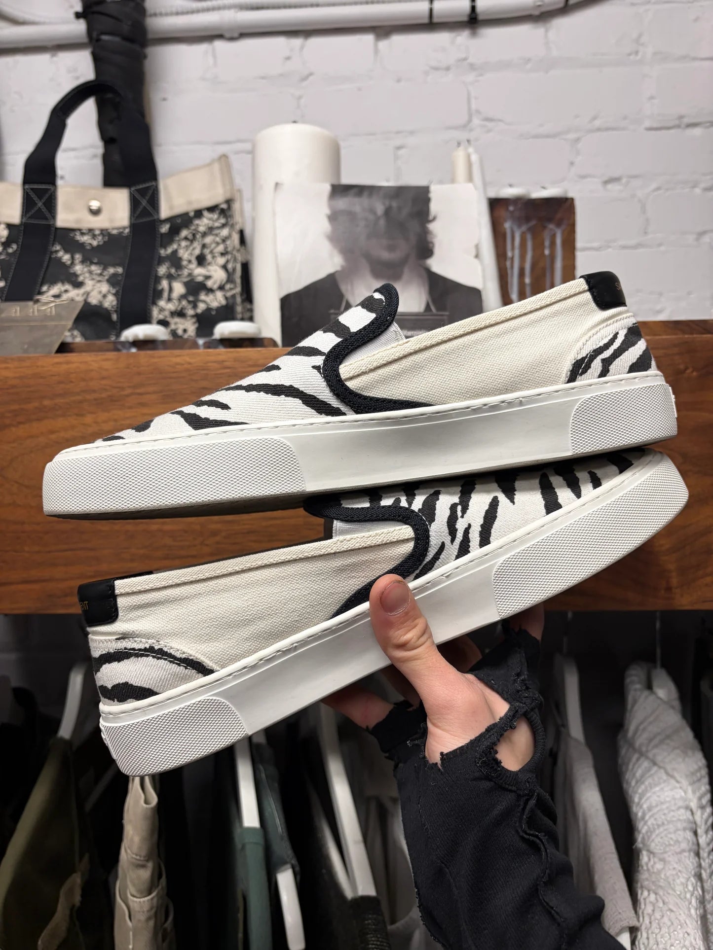 Saint Laurent ‘Zebra’ Court Slip On Low Top Sneakers
