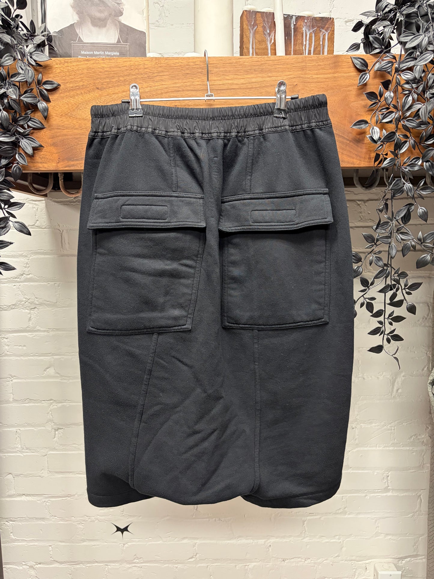 Rick Owens DRKSHDW ‘Felpa’ Black Pod Drop Crotch Drawstring Shorts