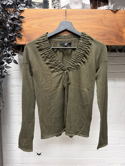 Vintage Gucci Ruched Collar Dark Green Plunge Neck Top