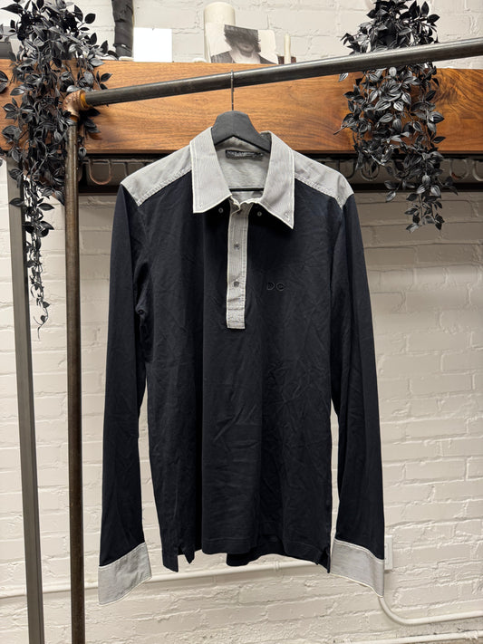 Dolce & Gabbana Cashmere/Pinstripe Black Rugby Shirt
