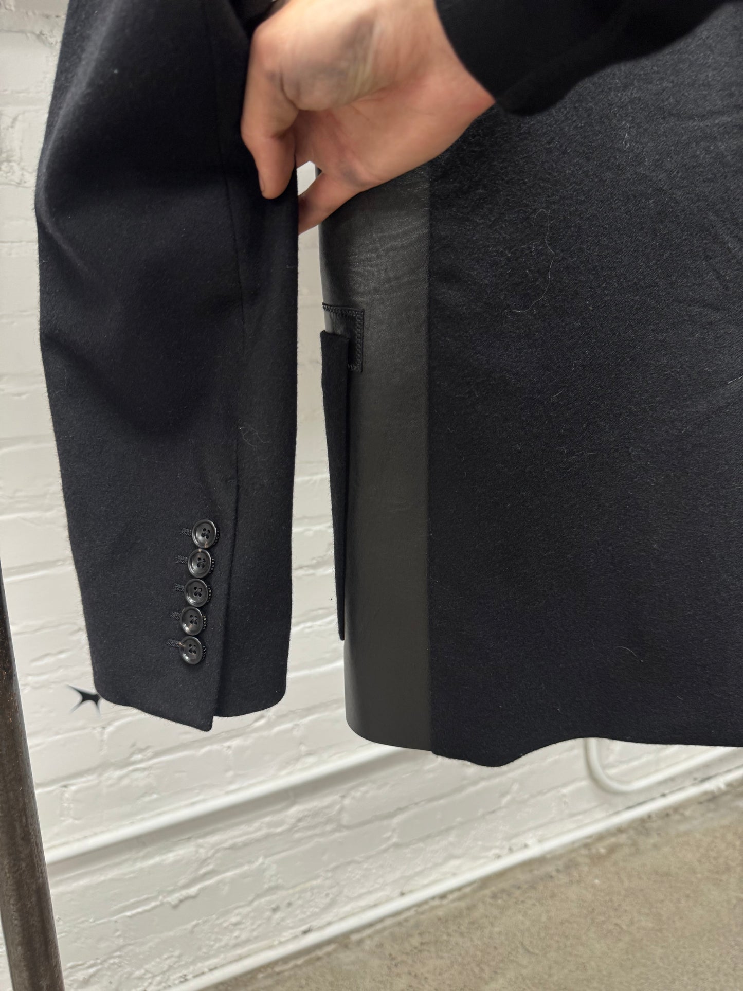 2000s Gucci ‘Leather Lapel’ Black Wool Slim Cut Blazer