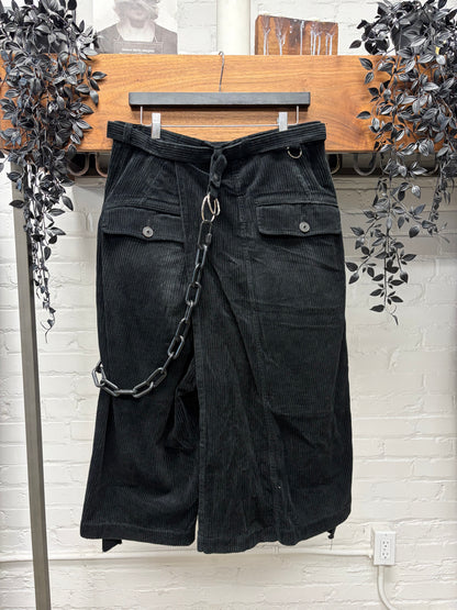Mihara Yasuhiro Skirted Black 3/4 Length Shorts with Wallet Chain