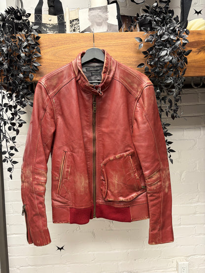 Marc Jacobs Mainline Aged Red Calfskin Leather Moto Jacket
