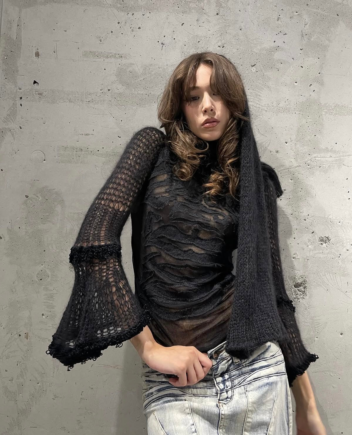 AW2007 Jean Paul Gaultier ‘Scarf Wrap’ Sheer/Mohair Blend Vampiric Knit Sweater