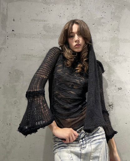 AW2007 Jean Paul Gaultier ‘Scarf Wrap’ Sheer/Mohair Blend Vampiric Knit Sweater