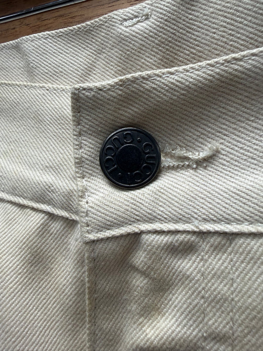 Vintage Gucci by Tom Ford Cream Flared Leg Denim with Leather Jacron Patch
