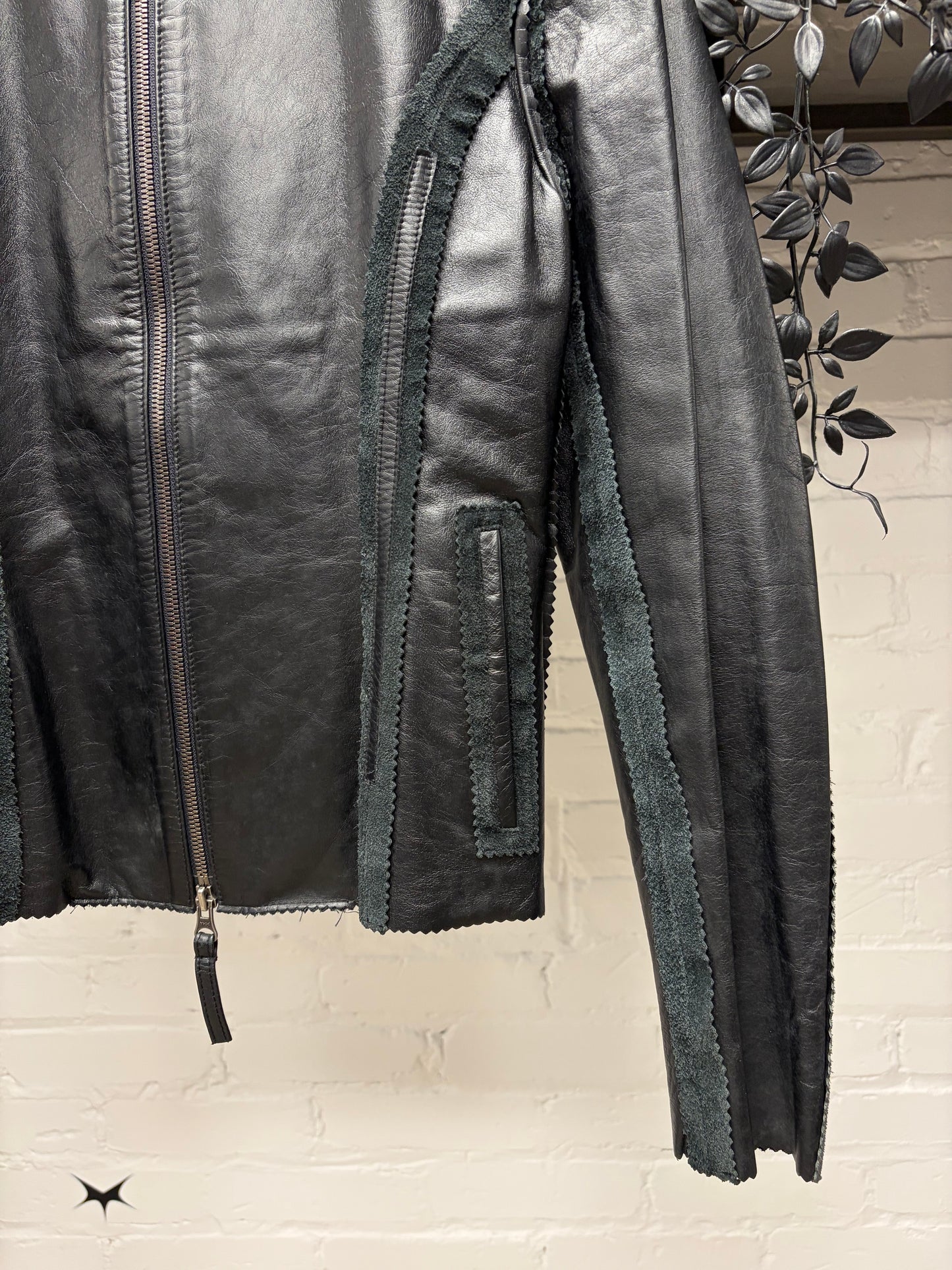 Vintage Jean Paul Gaultier Black Calfskin Leather Jacket with Suede Seam Trim