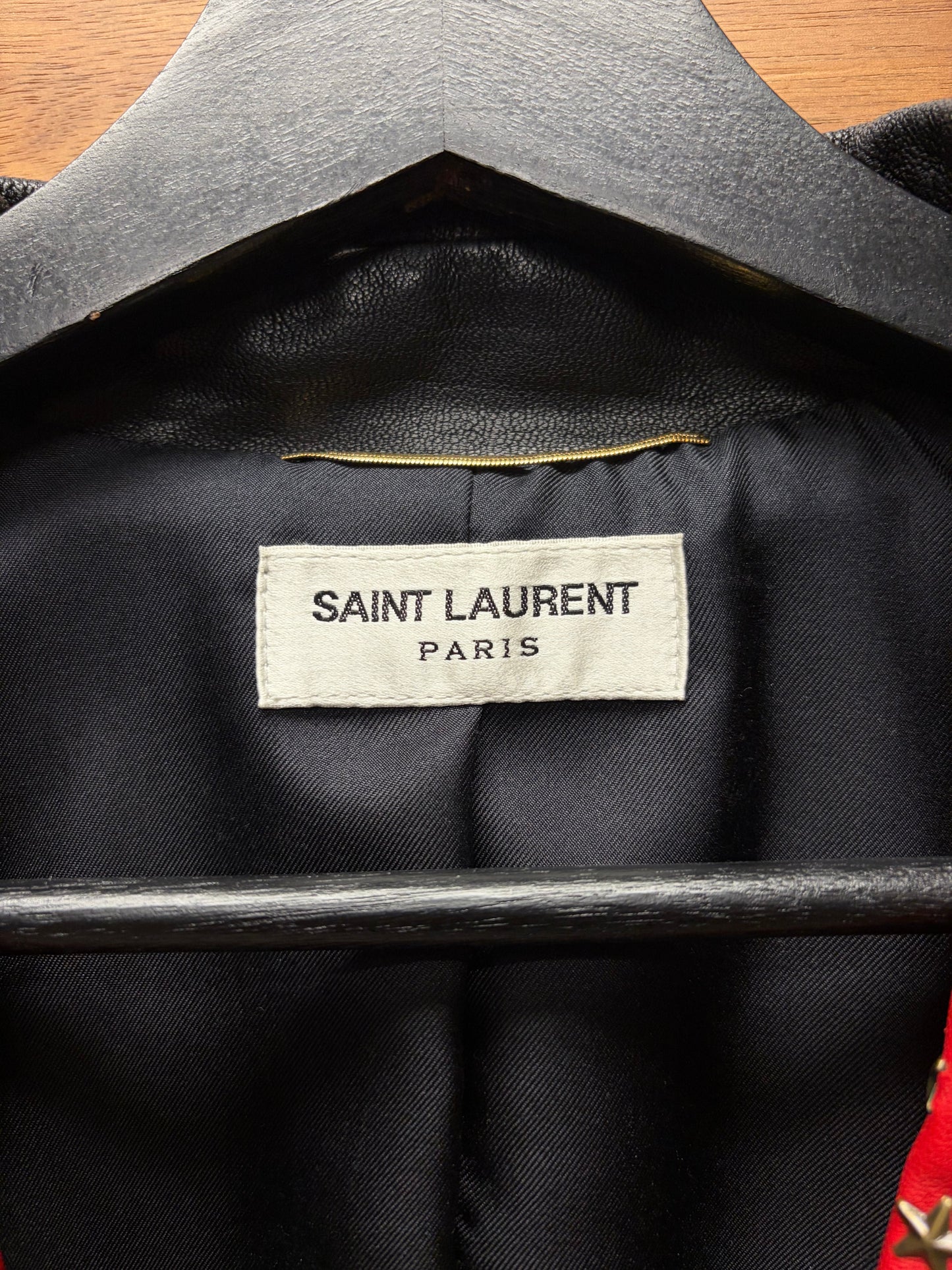 SS2015 SAMPLE Saint Laurent by Hedi Slimane ‘Star Studded’ Black/Red Leather Biker Jacket