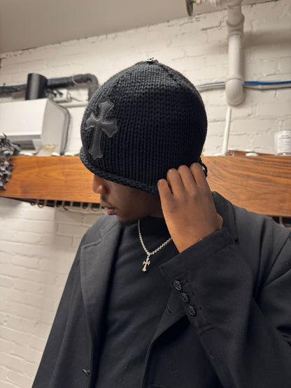 Chrome Hearts Cashmere Leather ‘Single Cross Patch’ Black Knit Beanie